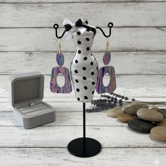 Handmade Geometric Dangle Earrings –Bold, Artsy, Handmade Polymer Clay Host Pick - Picture 2 of 15